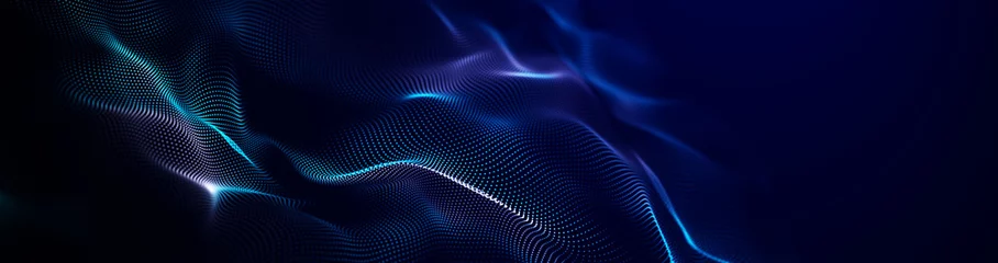 Fotobehang Abstracte Golf Futuristic point wave. Abstract background with a dynamic wave.Connecting background. Abstract wave. Artificial intelligence. Big data technology 3d rendering  © Nazar