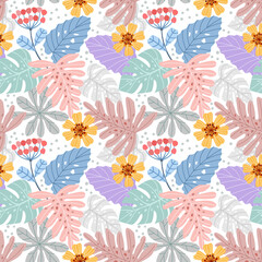 Beautiful leaf and flowers seamless pattern. can use for fabric textile wallpaper wrap paper.