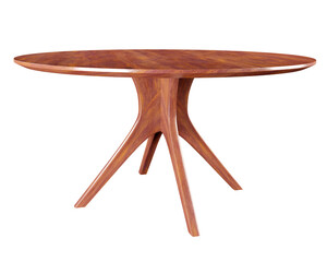 Round wooden retro table, dining table isolated on white background. Clipping path included. 3D render. 3D illustration.