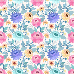 Colorful hand draw flowers seamless pattern for fabric textile wallpaper.