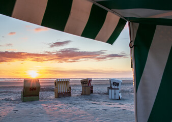 Beautiful scenery of landscape by the North Sea in northern German island, Langeoog, at the sunset