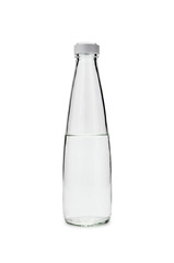 glass bottle with water on white background isolate