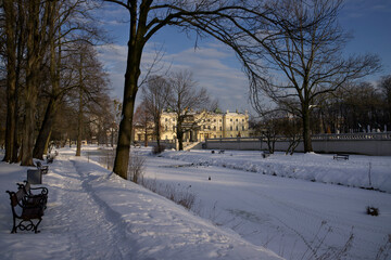 City park in winter scenery.