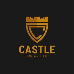 Castle shield logo with creative letter C logo icon