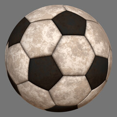 3D illustration of a leather soccer ball on a grey background