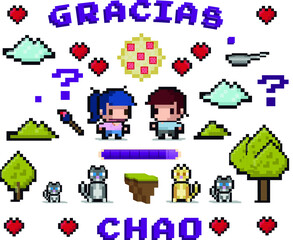 Familia, ilustraci&oacute;n, pixel art, 64 bits.