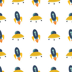 Spaceship element seamless pattern graphic. Perfect for wallpaper, background, scrapbook, and another creative project. Surface design