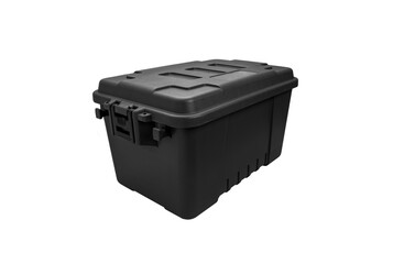 Plastic box with locks isolate on a white back. A container for storing and transporting various things.