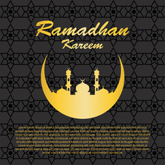 Ramadan Kareem greeting design in black and gold color.