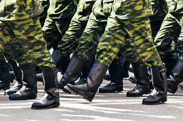 Foot soldiers stepping on the road, russia