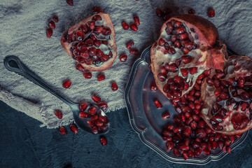Beautiful pomegranate on dark background.