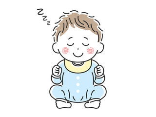 お座りをして寝ている赤ちゃんのイラスト
