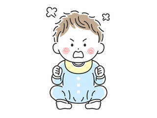 お座りをしている不機嫌な赤ちゃんのイラスト
