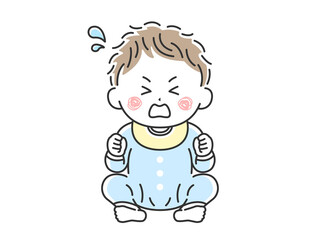 お座りをして泣いている赤ちゃんのイラスト