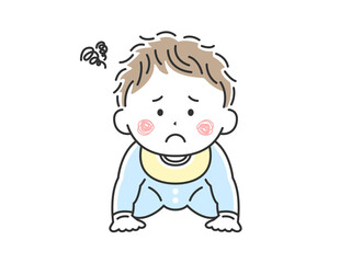 ハイハイをしている不機嫌な赤ちゃんのイラスト