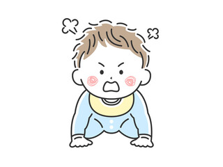 ハイハイをしている不機嫌な赤ちゃんのイラスト