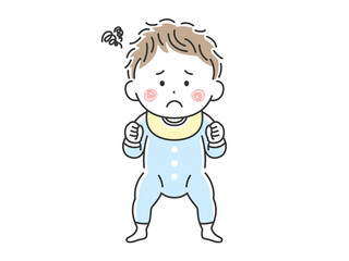立っている不機嫌な赤ちゃんのイラスト