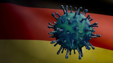 3D illustration German flag waving with Coronavirus outbreak. Covid 19 Germany