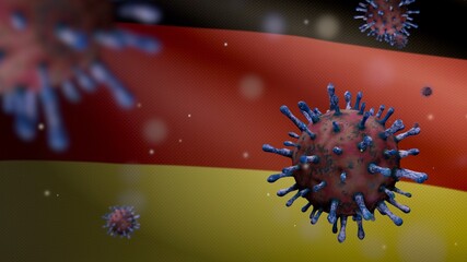 3D illustration German flag waving and Coronavirus 2019 nCov. Germany Covid 19