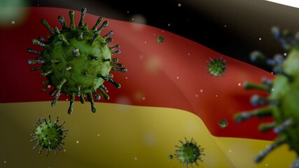 3D illustration German flag waving with Coronavirus outbreak. Covid 19 Germany