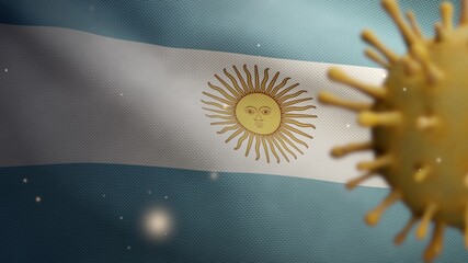 3D illustration Argentinian flag with Coronavirus outbreak. Covid 19 Argentine