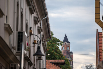 Selective blur Gardos Tower in Zemun seen from the center. Also called Kula sibinjanin janka, it is one of main landmarks of the suburb of Belgrade