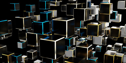Abstract Background with Black Cubes, 3D Rendering