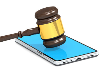 Gavel hammer and mobile phone