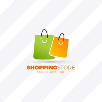 Happy shopping bag store logo. shopping logo design stock