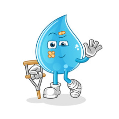 water drop sick with limping stick character. cartoon mascot vector