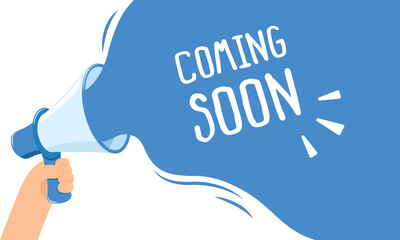 Banner of announcement by hand holding speakerphone concept.