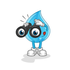 water drop with binoculars character. cartoon mascot vector