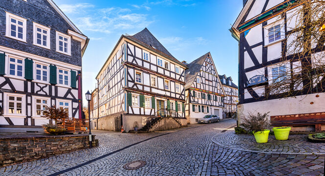 Historic core of Freudenberg with beautiful half-timbered houses in Siegerland, Germany
