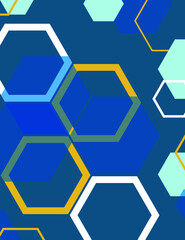 Geometric honeycomb pattern with blue and gold