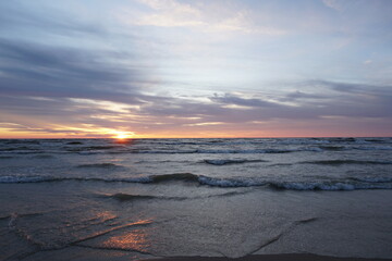 Sunset over Lake Michigan shoreline
