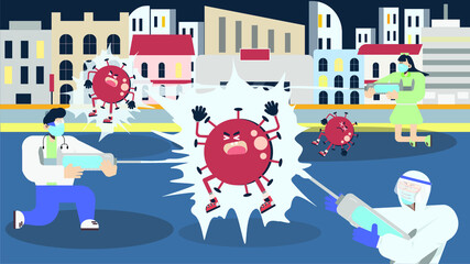 Virus got shot by vaccine machine gun. Concept design.