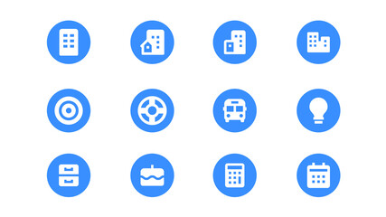 UI icon pack with blue circle isolated white Background
