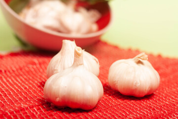 garlics on a green background
