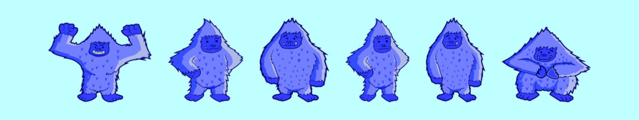 set of yeti cartoon icon design template with various models. vector illustration isolated on blue background