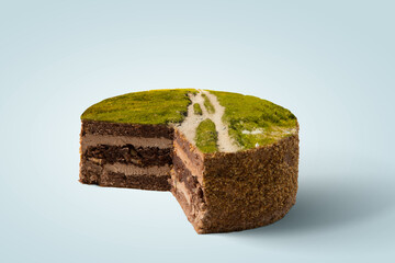 Green landscape on top of cake