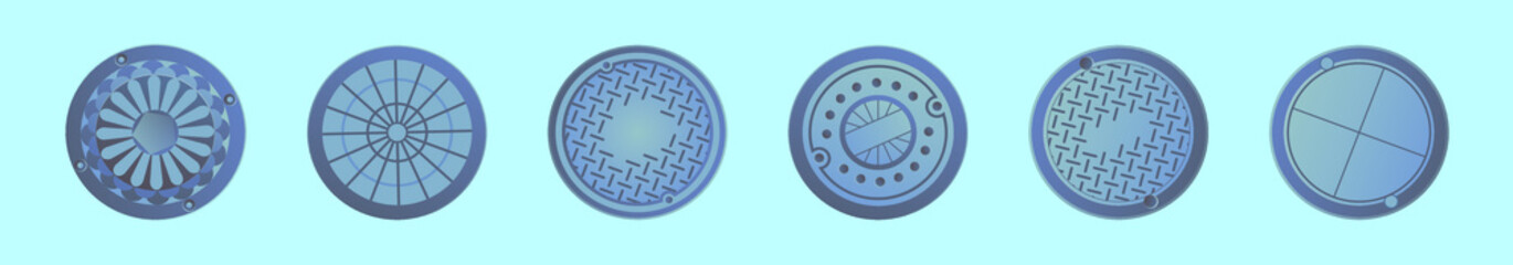 set of manhole cartoon icon design template with various models. vector illustration isolated on blue background