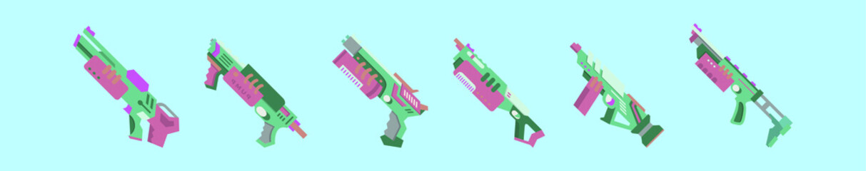 set of water gun cartoon design template with various models. vector illustration isolated on blue background
