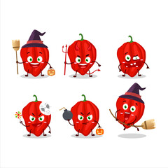 Halloween expression emoticons with cartoon character of new red habanero