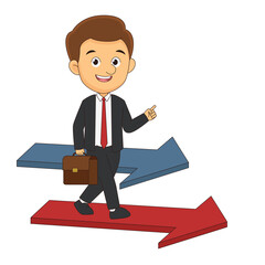 businessman or manager advances on the arrow