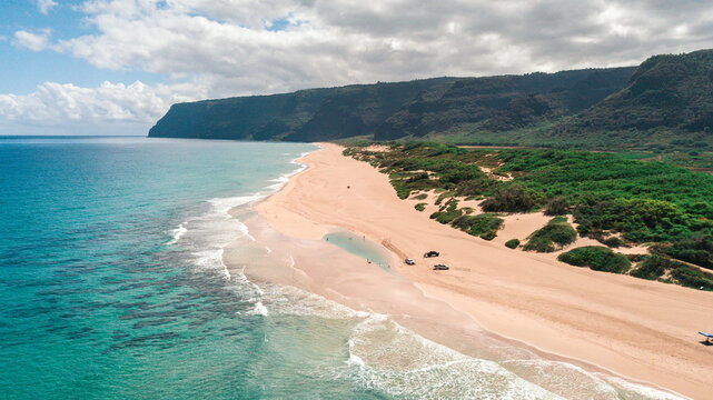 Mid Day Polihale From Above On The Island Of Kauai In Hawaii.