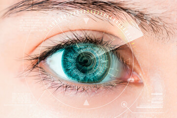 Close-up of blue eye. High Technologies in the futuristic. : cataract