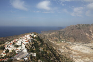 Obraz premium Nikaea village and volcano crater on Nisyros. Greece.