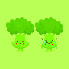 Obraz na płótnie Canvas Cute Broccoli Characters Smiling and Sad