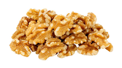 Group of shelled walnut halves isolated on a white background