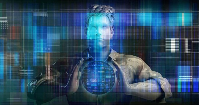 Man Accessing Technology Information and Multimedia Content on Internet